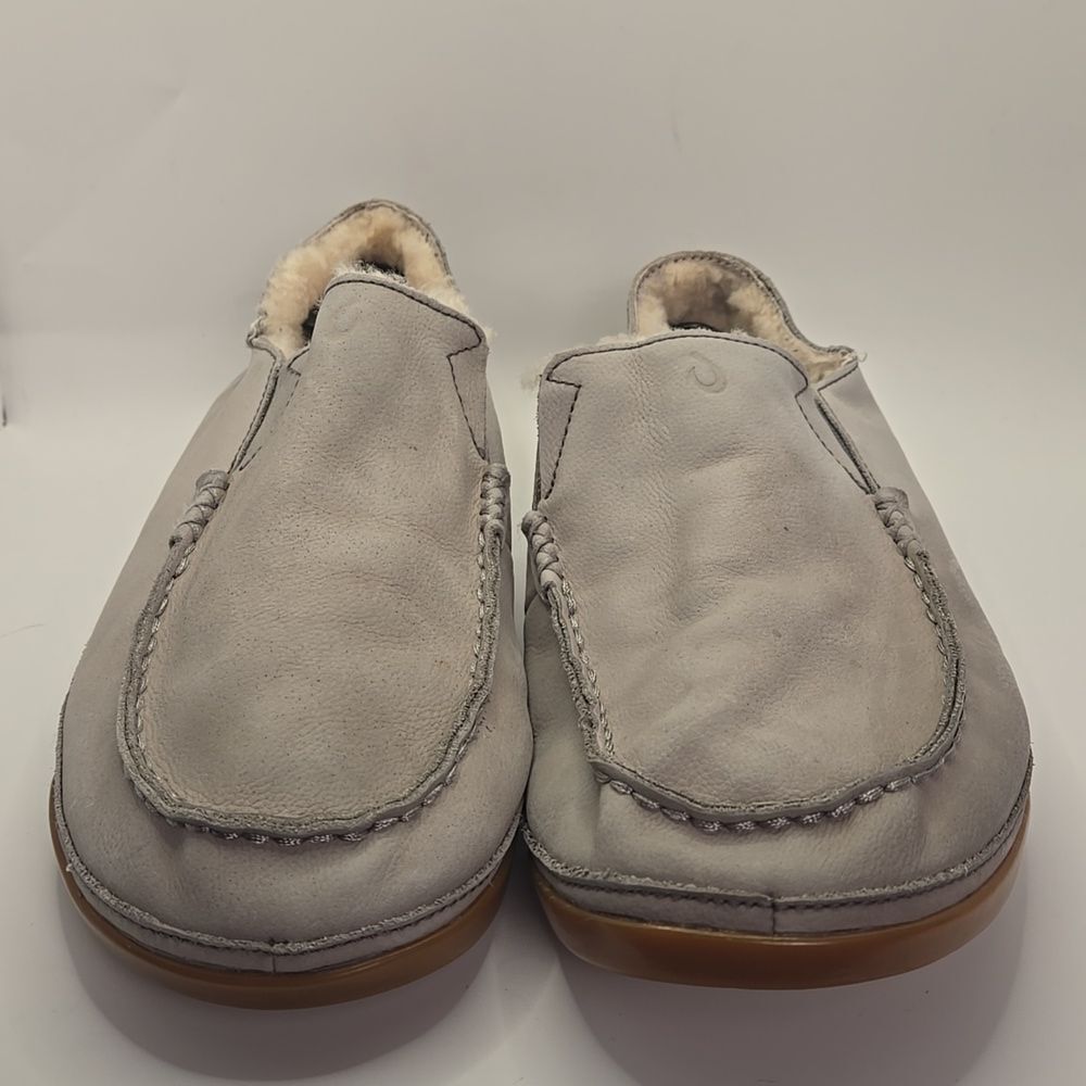 OluKai Men's Grey Moloa Genuine Shearling Convertible Slipper Shoe Sz 8 Slip-On